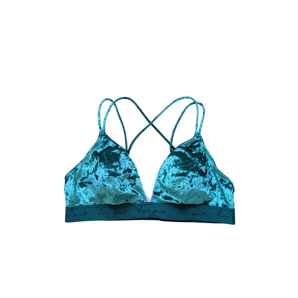 Pink Victorias Secret Bralette Womens XXL Green Triangle Velvet Whimsigoth Fairy